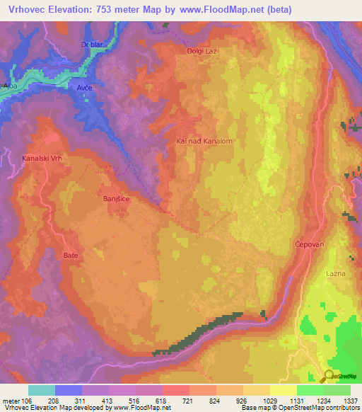 Vrhovec,Slovenia Elevation Map