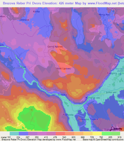 Brezova Reber Pri Dvoru,Slovenia Elevation Map