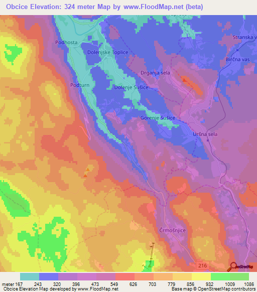 Obcice,Slovenia Elevation Map