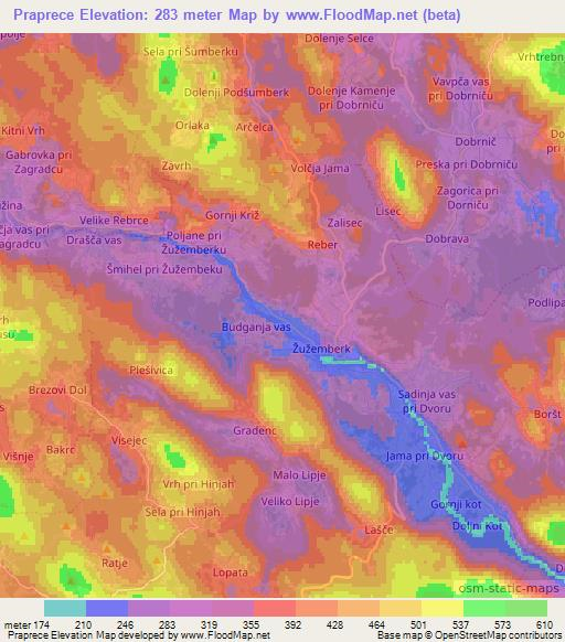 Praprece,Slovenia Elevation Map