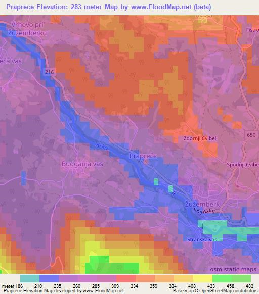 Praprece,Slovenia Elevation Map