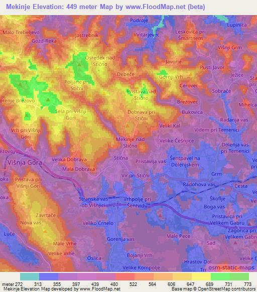 Mekinje,Slovenia Elevation Map