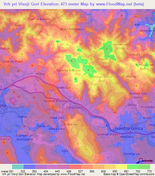 Vrh pri Visnji Gori,Slovenia Elevation Map