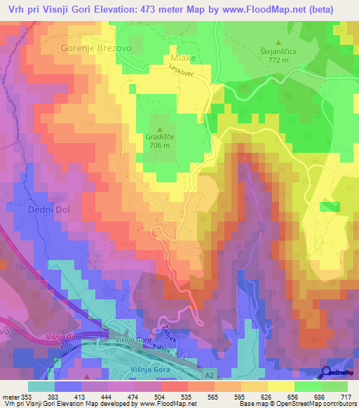 Vrh pri Visnji Gori,Slovenia Elevation Map