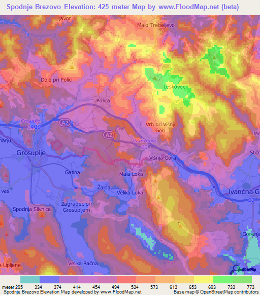 Spodnje Brezovo,Slovenia Elevation Map