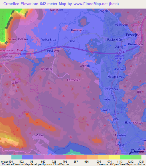 Crmelice,Slovenia Elevation Map