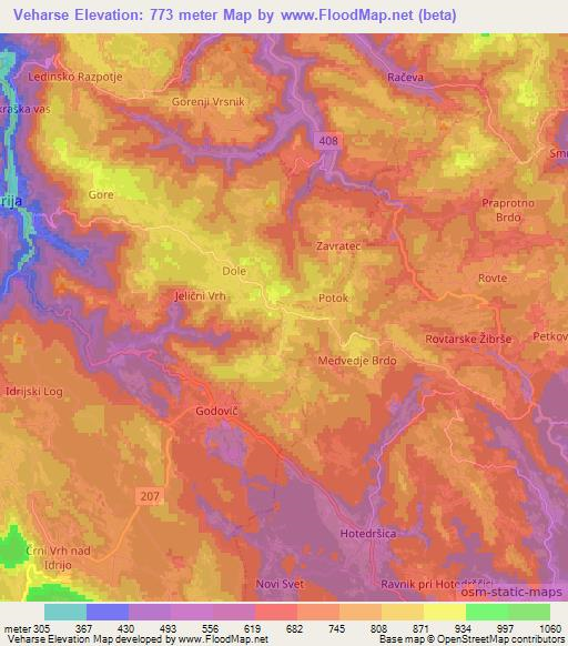 Veharse,Slovenia Elevation Map