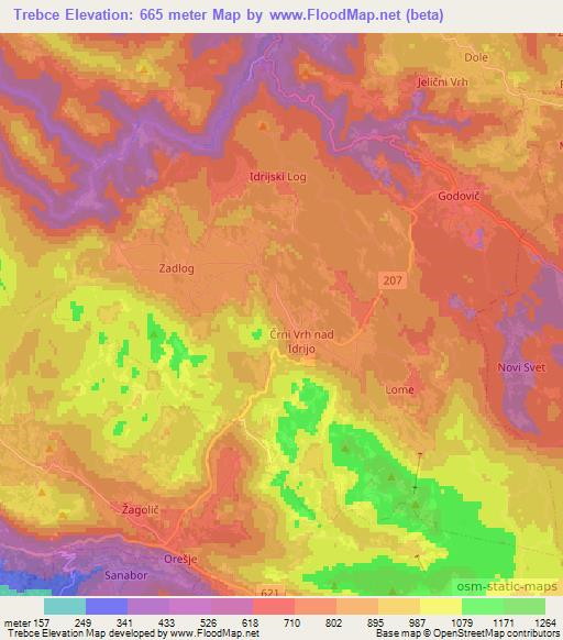 Trebce,Slovenia Elevation Map