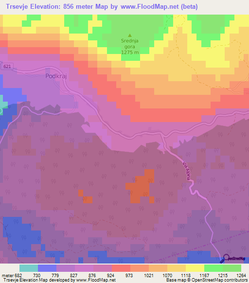 Trsevje,Slovenia Elevation Map