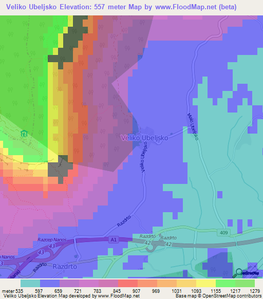 Veliko Ubeljsko,Slovenia Elevation Map