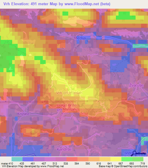 Vrh,Slovenia Elevation Map