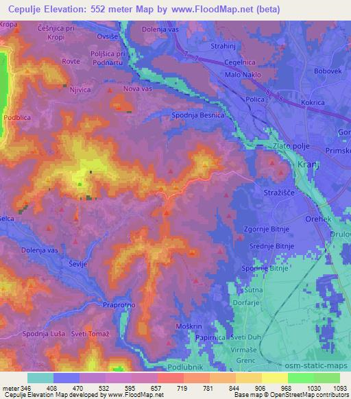 Cepulje,Slovenia Elevation Map