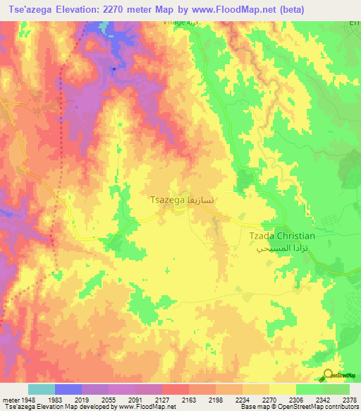 Tse'azega,Eritrea Elevation Map