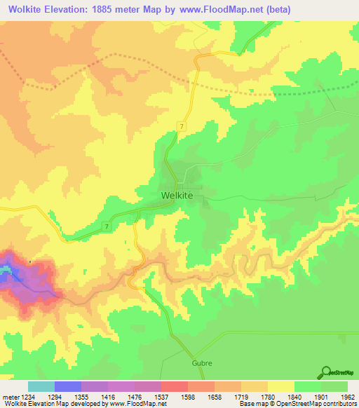 Wolkite,Ethiopia Elevation Map