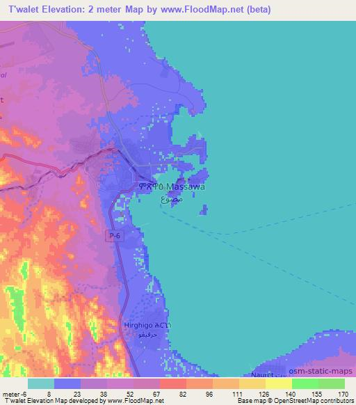 T'walet,Eritrea Elevation Map