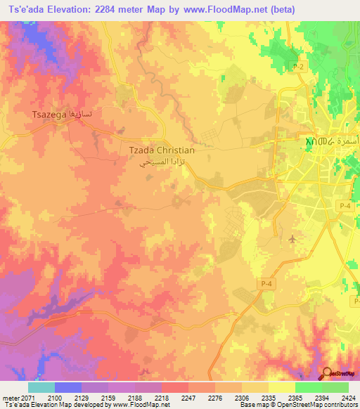 Ts'e'ada,Eritrea Elevation Map