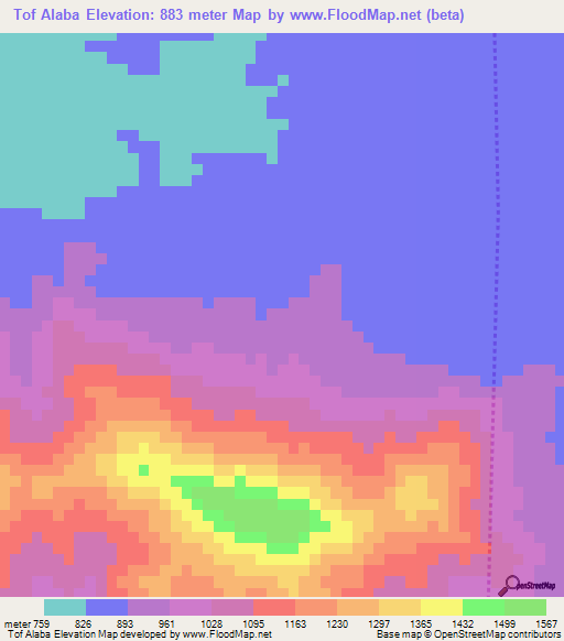 Tof Alaba,Eritrea Elevation Map