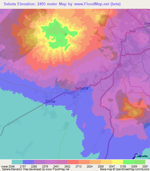 Sebeta,Ethiopia Elevation Map