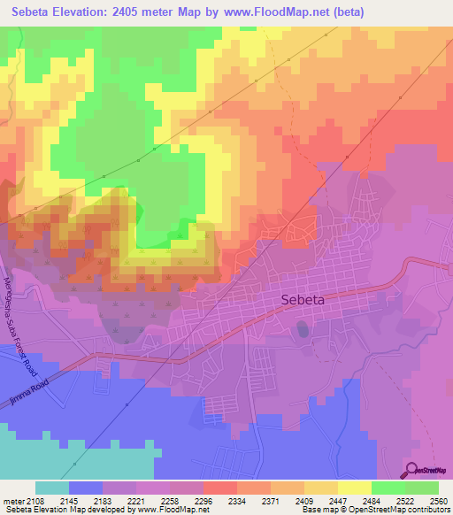 Sebeta,Ethiopia Elevation Map