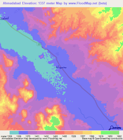 Ahmadabad,Iran Elevation Map