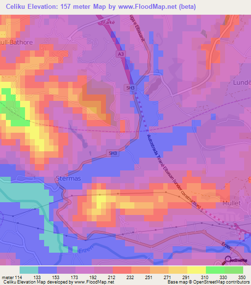 Celiku,Albania Elevation Map