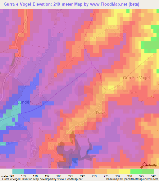 Gurra e Vogel,Albania Elevation Map