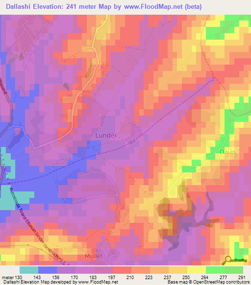 Dallashi,Albania Elevation Map