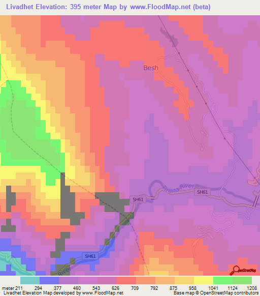 Livadhet,Albania Elevation Map