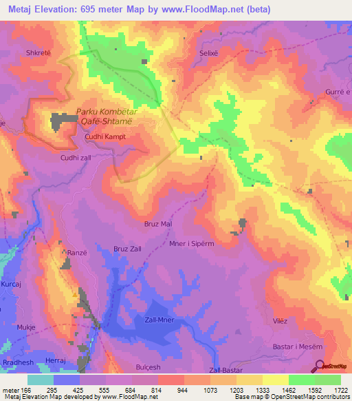 Metaj,Albania Elevation Map