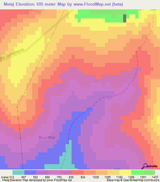 Metaj,Albania Elevation Map