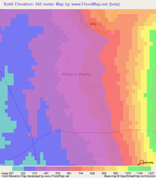 Kokli,Albania Elevation Map