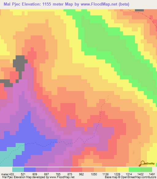 Mal Pjec,Albania Elevation Map