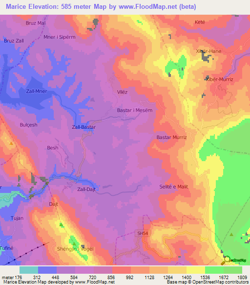 Marice,Albania Elevation Map