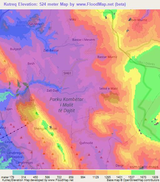 Kutreq,Albania Elevation Map