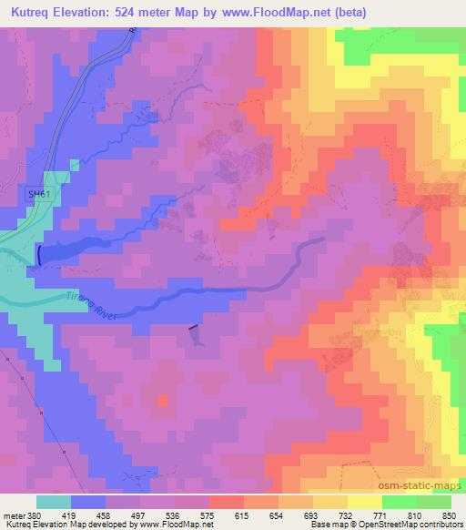 Kutreq,Albania Elevation Map