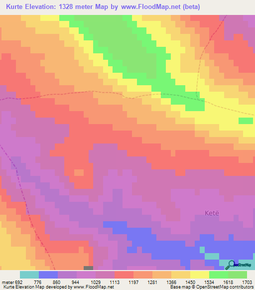 Kurte,Albania Elevation Map