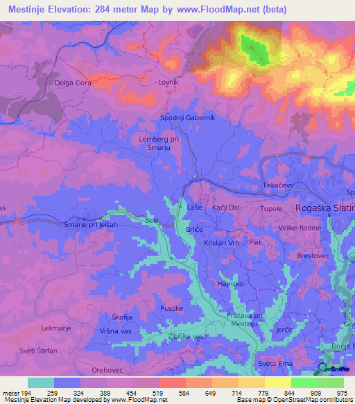 Mestinje,Slovenia Elevation Map