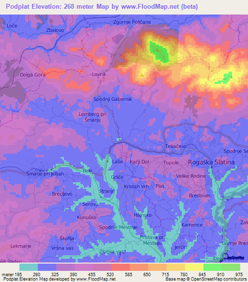 Podplat,Slovenia Elevation Map