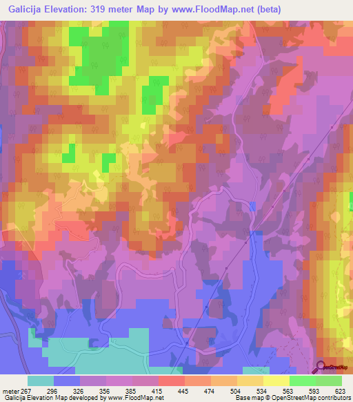 Galicija,Slovenia Elevation Map