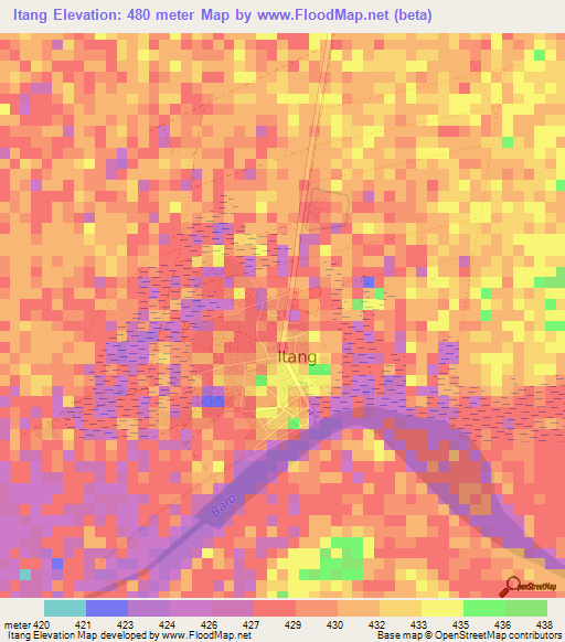 Itang,Ethiopia Elevation Map