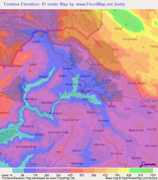 Fontana,Croatia Elevation Map