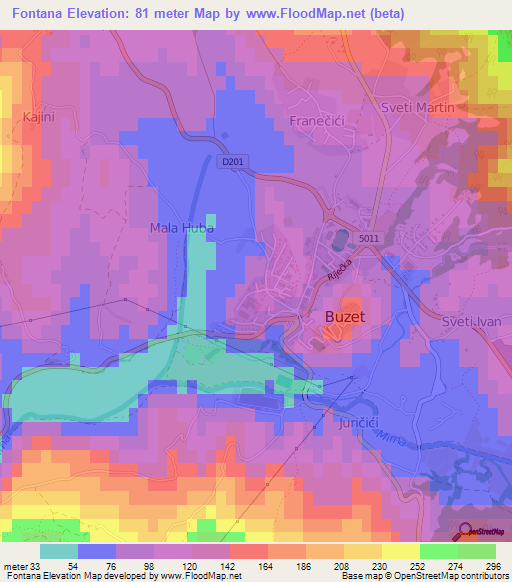 Fontana,Croatia Elevation Map