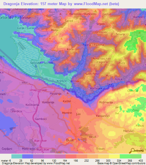 Dragonja,Slovenia Elevation Map