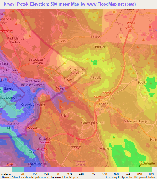 Krvavi Potok,Slovenia Elevation Map