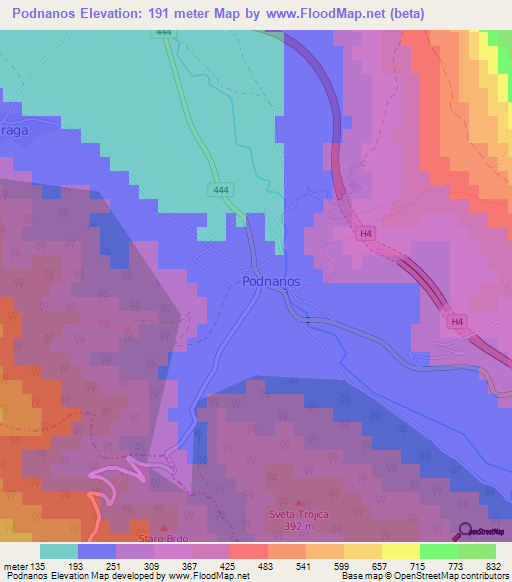 Podnanos,Slovenia Elevation Map