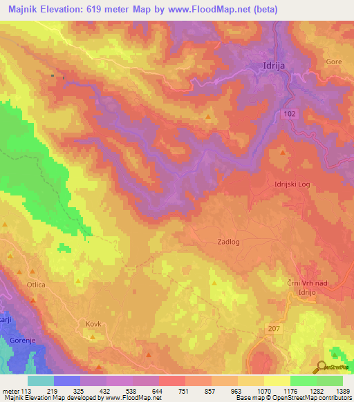 Majnik,Slovenia Elevation Map