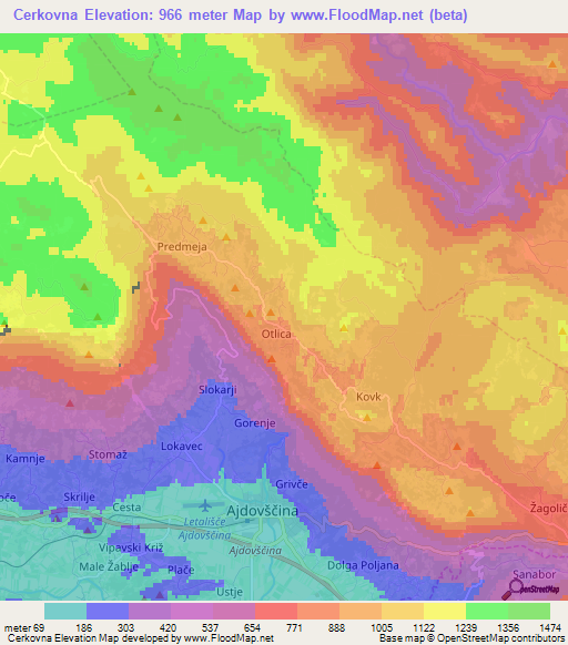 Cerkovna,Slovenia Elevation Map