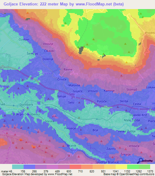 Goljace,Slovenia Elevation Map