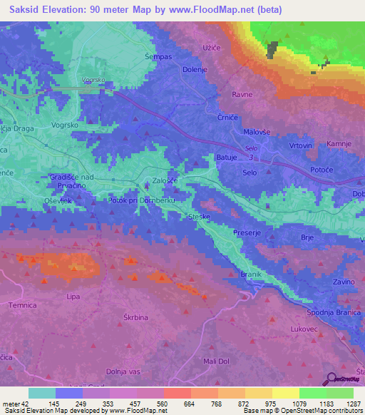 Saksid,Slovenia Elevation Map