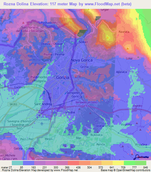 Rozna Dolina,Slovenia Elevation Map